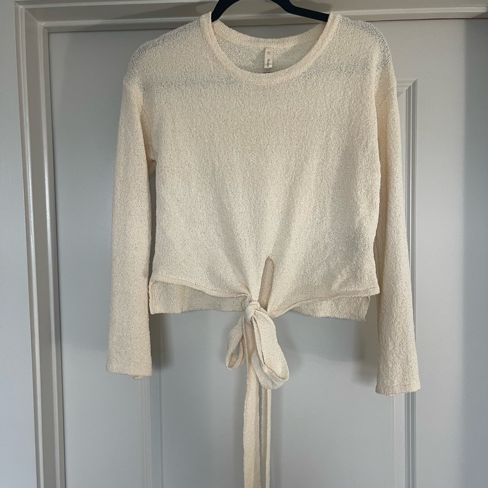 WISHLIST Cream Knit Top with Front Tie Detail